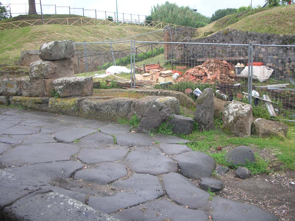 Vesuvian Gate, Pompeii. May 2010. Looking east across roadway at south end of gate. Photo courtesy of Ivo van der Graaff.