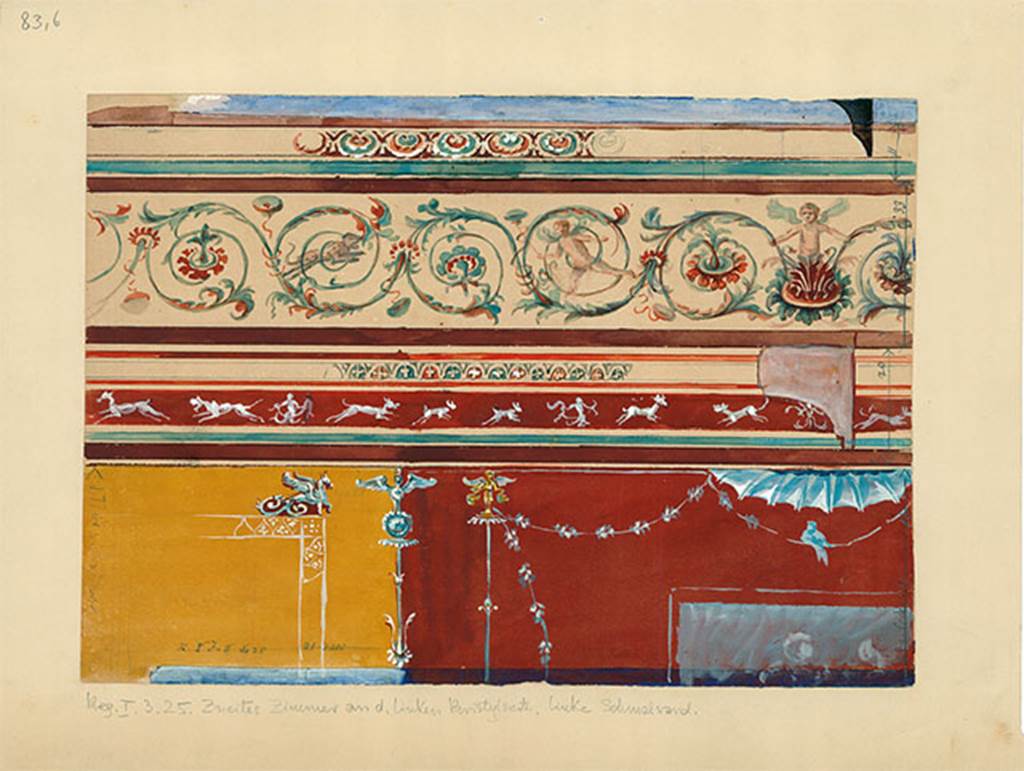 I.3.25 Pompeii. 1880 watercolour of decoration of east wall of cubiculum.
DAIR 83.6. Photo  Deutsches Archologisches Institut, Abteilung Rom, Arkiv. 


