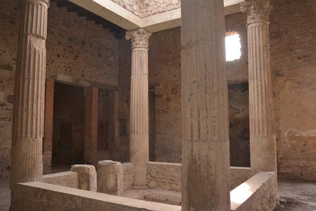 I.8.17 Pompeii. March 2019. Room 3, atrium, looking south-east across impluvium towards doorway to tablinum 9, on left.  
Foto Annette Haug, ERC Grant 681269 DCOR.
