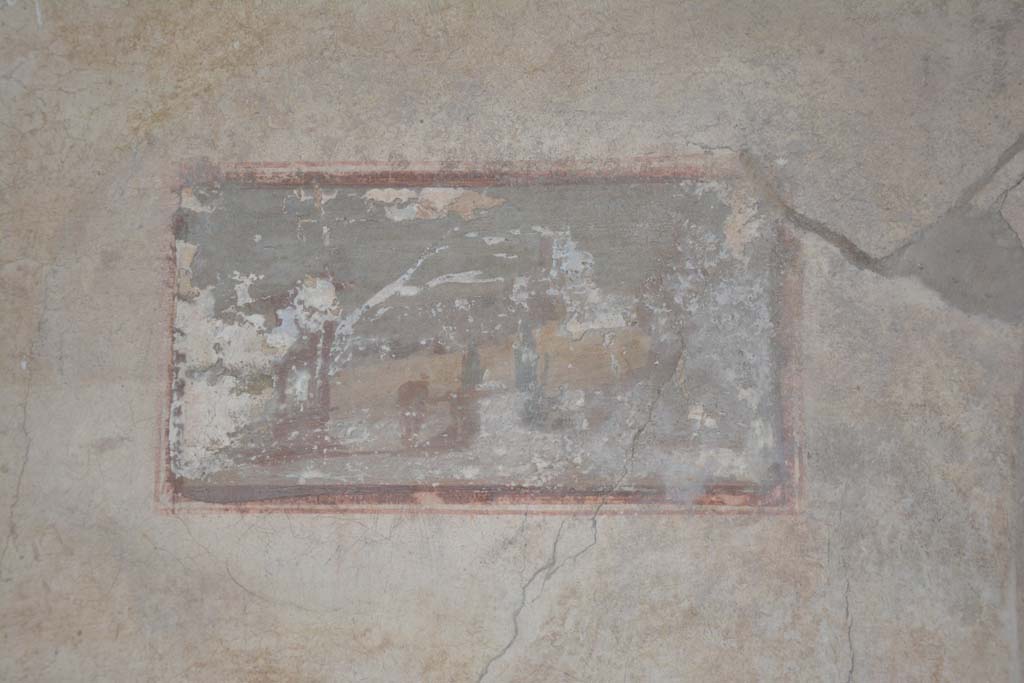 I.8.17 Pompeii. March 2019. Room 14, detail of painted panel at east end of south wall.
Foto Annette Haug, ERC Grant 681269 DCOR.
