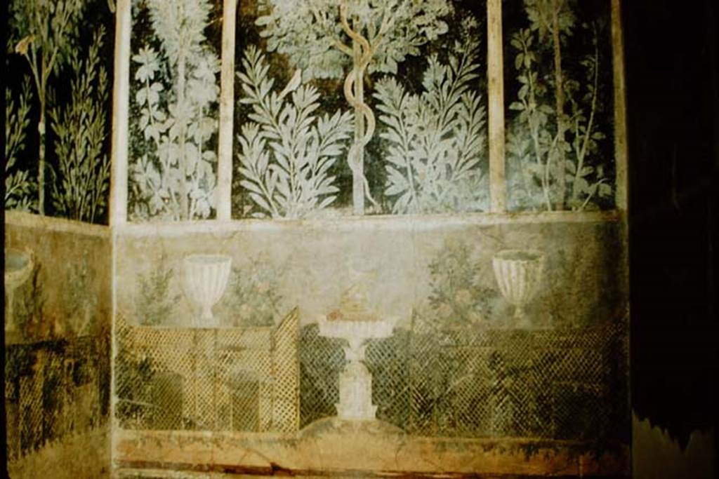 1.9.5 Pompeii. 1957. Room 11, east wall with detail of garden trellis painting. Photo by Stanley A. Jashemski.
Source: The Wilhelmina and Stanley A. Jashemski archive in the University of Maryland Library, Special Collections (See collection page) and made available under the Creative Commons Attribution-Non Commercial License v.4. See Licence and use details.
J57f0221
