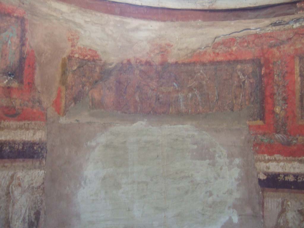 I.10.4 Pompeii. May 2006. Room 48, painted scene in centre of semi-circular alcove.

