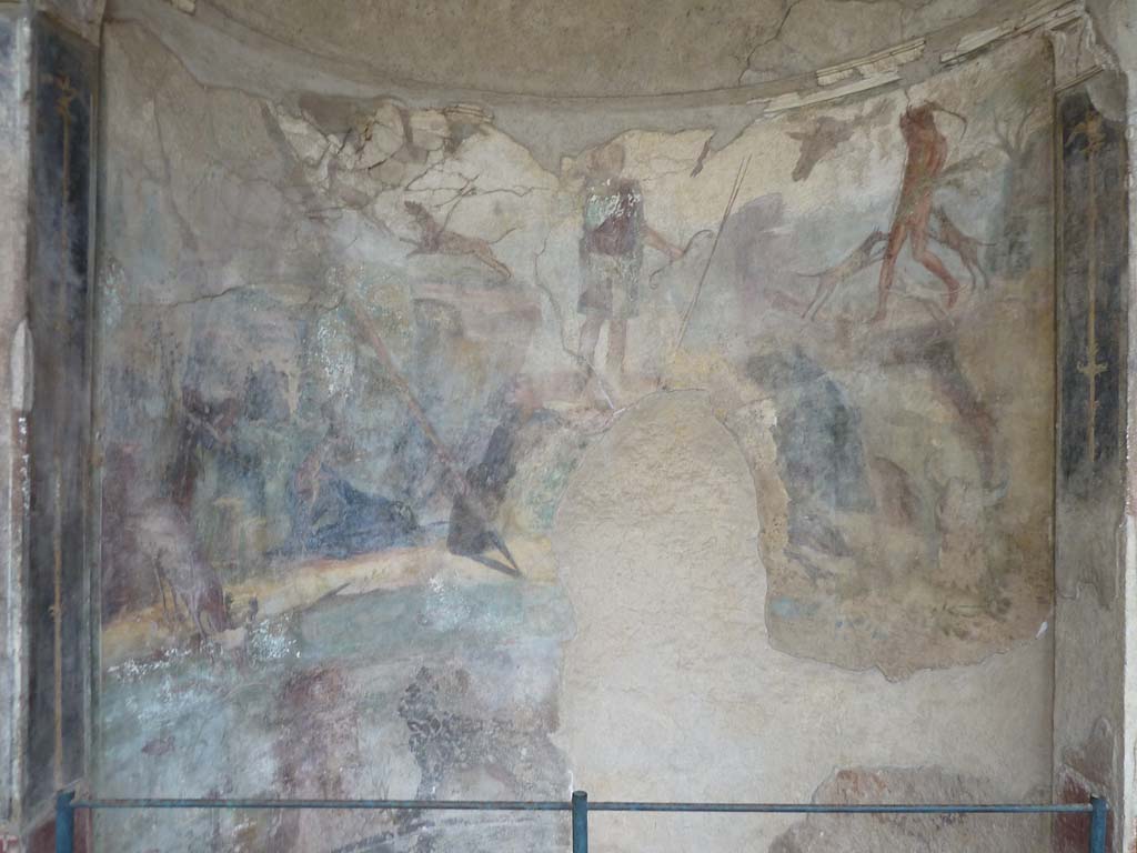 I.10.4 Pompeii. May 2010. Alcove 22, wall painting of Diana and Actaeon.