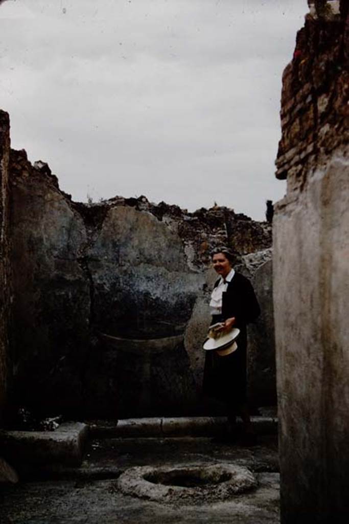 I.12.16 Pompeii. 1961. Wilhelmina in her garden.   According to Jashemski, she liked this house so much that the workmen called it the casa Jashemski and thereafter referred to it in that way. Photo by Stanley A. Jashemski.
Source: The Wilhelmina and Stanley A. Jashemski archive in the University of Maryland Library, Special Collections (See collection page) and made available under the Creative Commons Attribution-Non Commercial License v.4. See Licence and use details.
J61f0267
