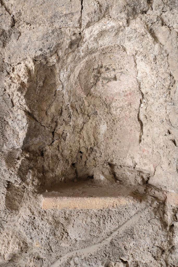 I.14.15 Pompeii. December 2018. 
Detail of small niche set into west wall. Photo courtesy of Aude Durand.

