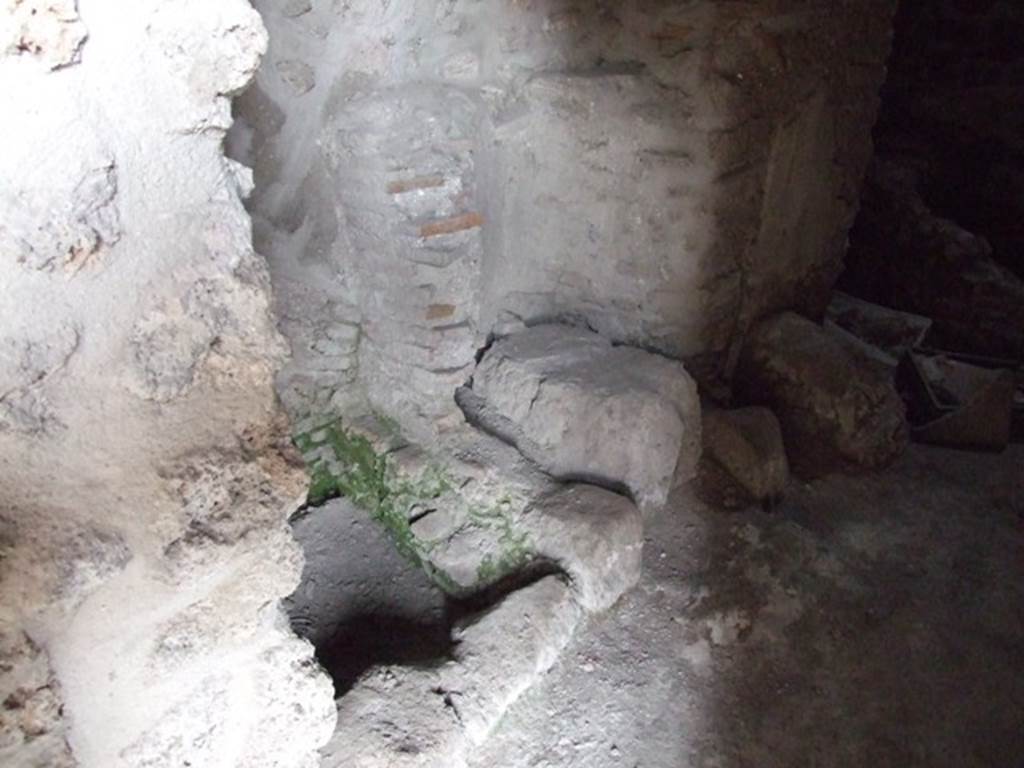 III.2.1 Pompeii. March 2009. Room 11, looking through doorway towards north wall.
In the north-west corner, centre left, is the fusorium and next to it, in centre, is the praefurnium above which can be seen the impression of the boiler.
See Berg, R. (2008). Interventi di scavo e saggi stratigrafici nella Casa diAulo Trebio Valente, in Rivista di Studi Pompeiani, XIX, 2008, (p.109).
