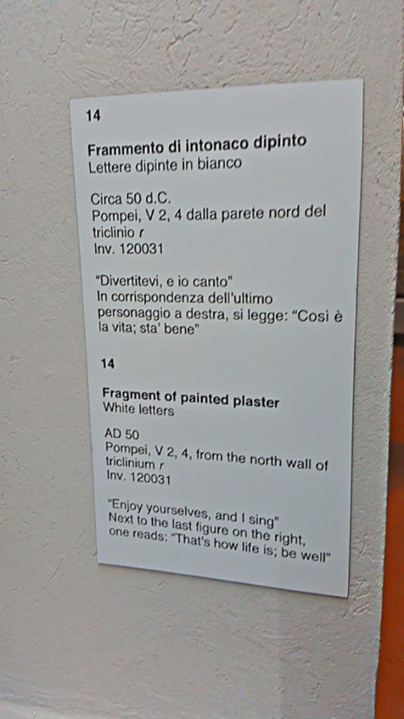 V.2.4 Pompeii. Information card from Naples Archaeological Museum.
Photo courtesy of Giuseppe Ciaramella, June 2017.
