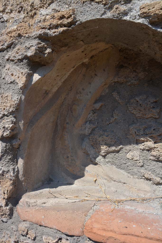 V.3.8 Pompeii. September 2019. Detail of remaining stucco at west end of niche. 
Foto Annette Haug, ERC Grant 681269 DÉCOR.

