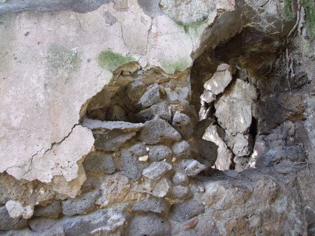 V.4.13 Pompeii. March 2009. Triclinium “S”, painted plaster on south side of doorway.