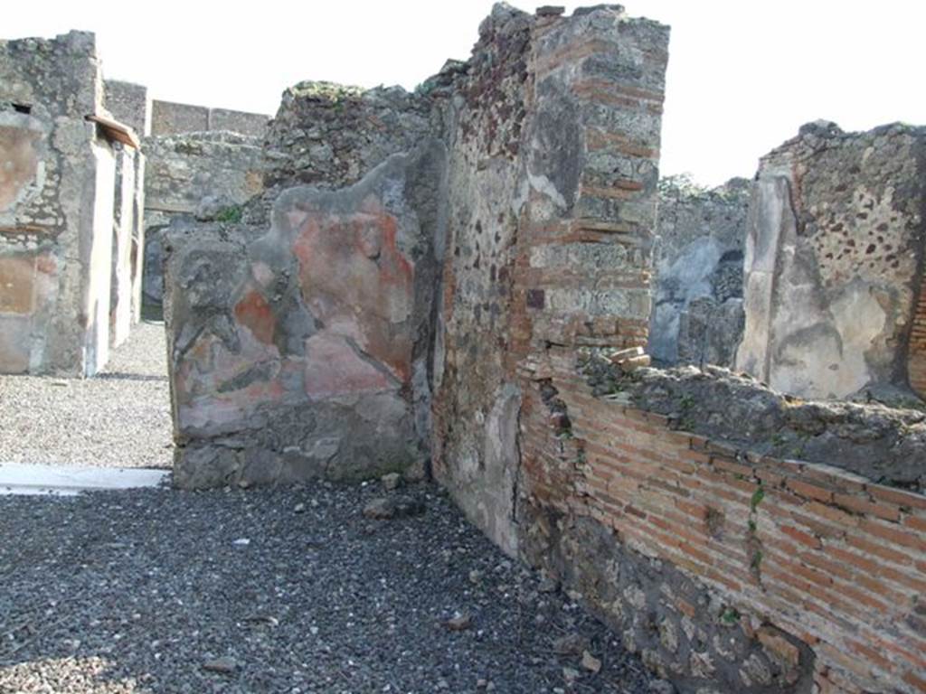 VI.7.6 Pompeii. March 2009. Room 10, west wall and south-west corner of triclinium, with remains of a window onto garden area.