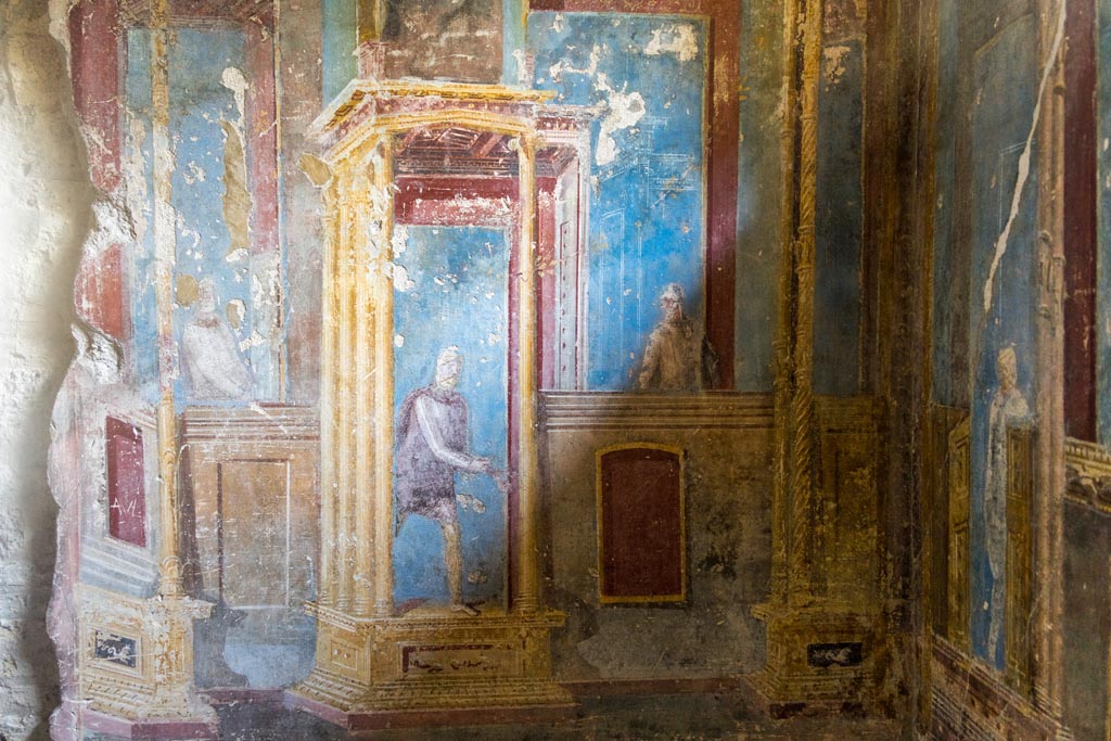 VI.7.23 Pompeii. October 2023. Cubiculum. Detail from east wall of south alcove. Photo courtesy of Johannes Eber.