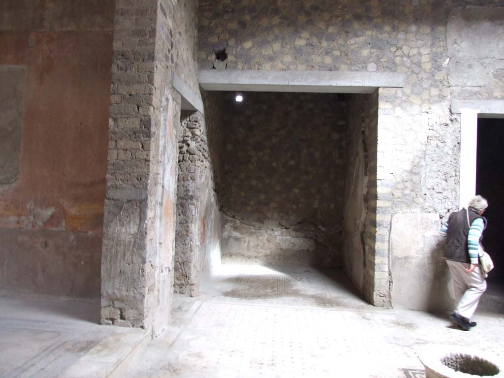 VI.8.5 Pompeii. March 2009. Room 1, looking east across atrium, to doorway to room 4.