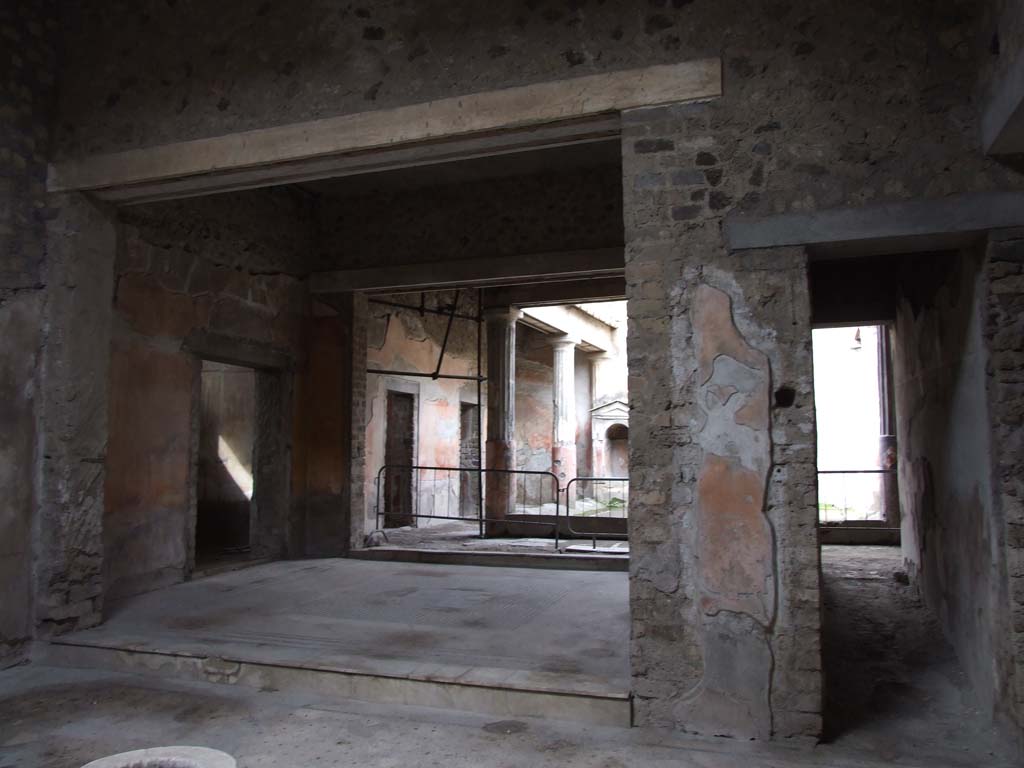 VI.8.5 Pompeii. March 2009. Room 1, atrium. 
Looking north towards tablinum and peristyle with corridor to VI.8.3, where other photos can be seen. 
