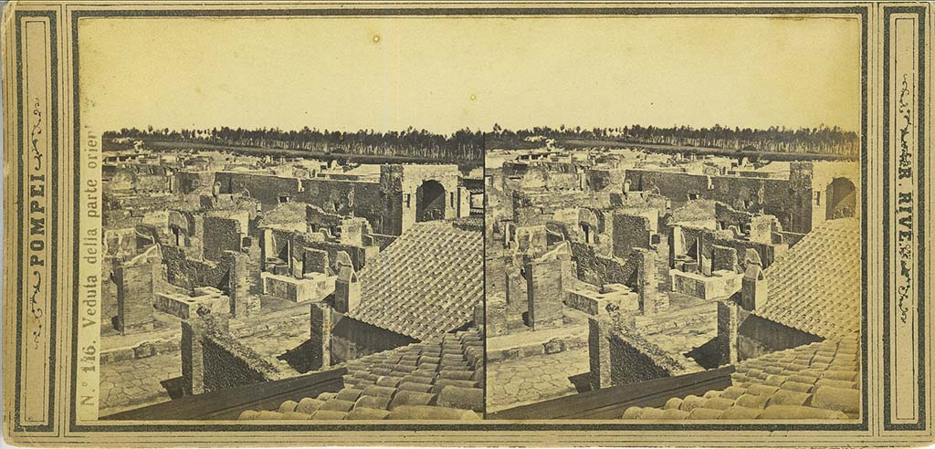 VI.8.8 Pompeii. Stereoview by R. Rive, c.1870s. 
Looking from Forum Baths towards VI.8.8 and VI.8.9 and Arch in Via Mercurio. Photo courtesy of Rick Bauer.

