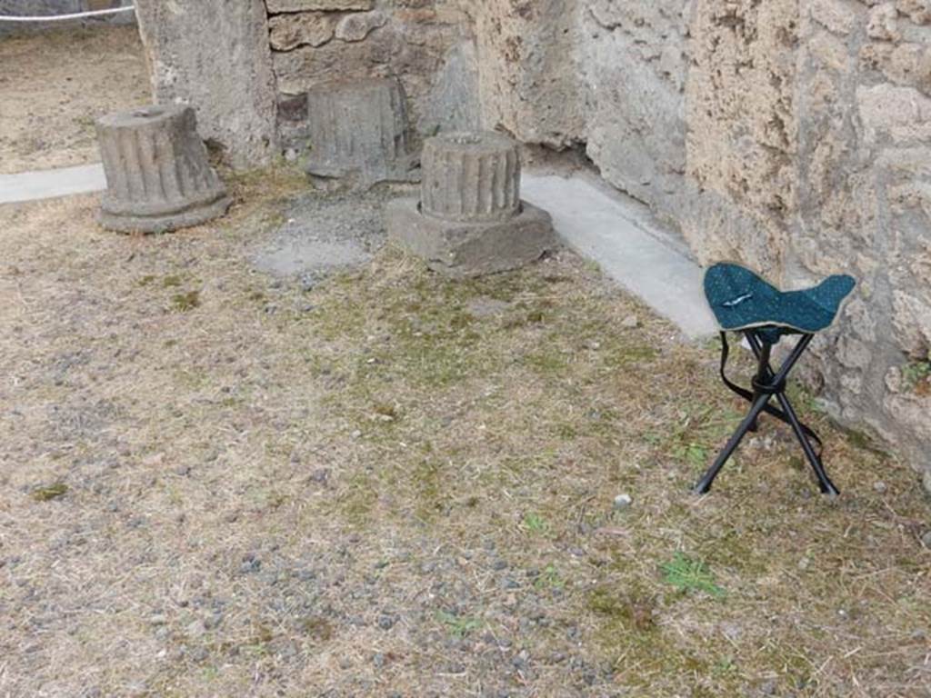 VI.8.22 Pompeii. May 2017. South-east corner of atrium, with first blocked doorway or recess, on right. Photo courtesy of Buzz Ferebee.
