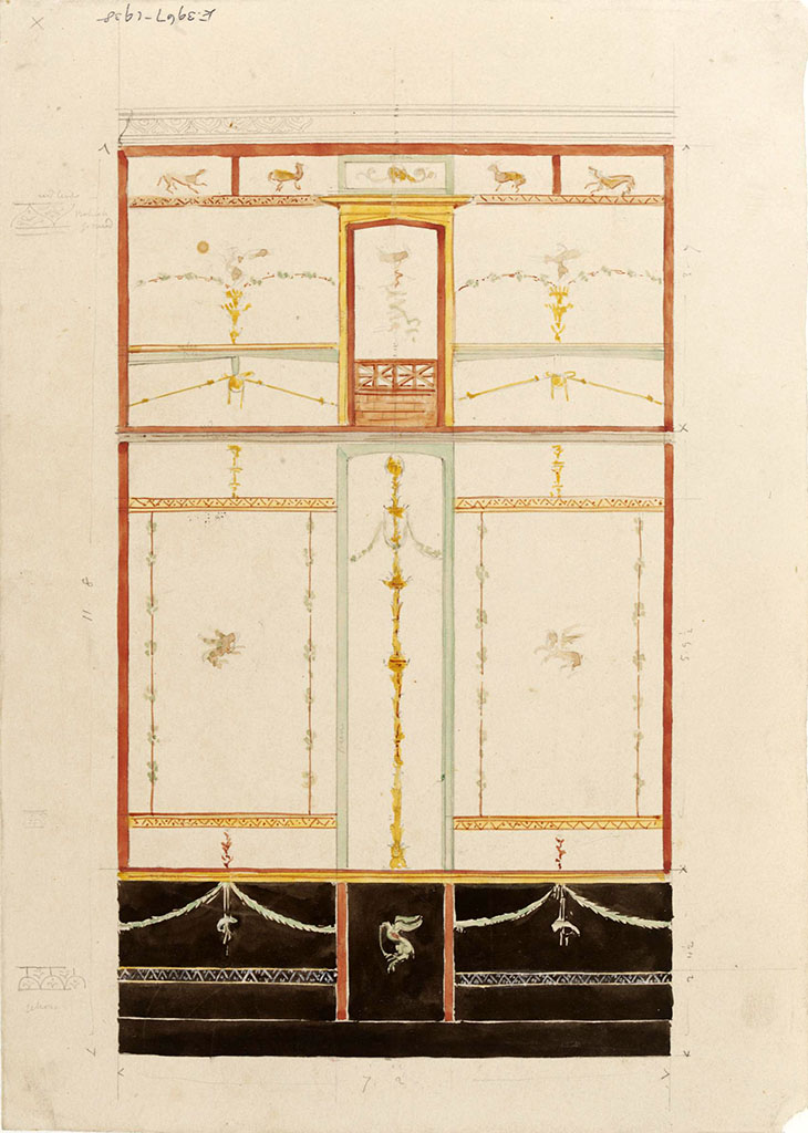 VI.8.24 Pompeii. c.1840.
Painting by James William Wild (1814-1892) of north wall in cubiculum on south side of entrance corridor.
Photo © Victoria and Albert Museum, inventory number E.3967-1938.
