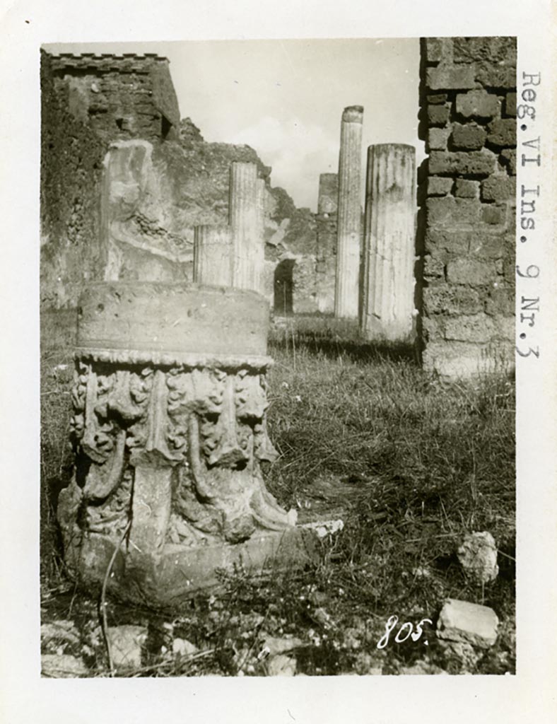 VI.9.3 Pompeii. Remains of capital.
Pre-1937-39. Photo courtesy of American Academy in Rome, Photographic Archive. Warsher collection no. 805.
