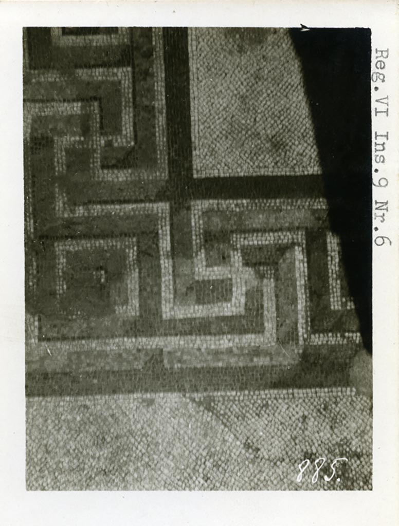 VI.9.6 Pompeii. Pre-1937-39. Room 12, detail from coloured mosaic floor.
Photo courtesy of American Academy in Rome, Photographic Archive. Warsher collection no. 885.
