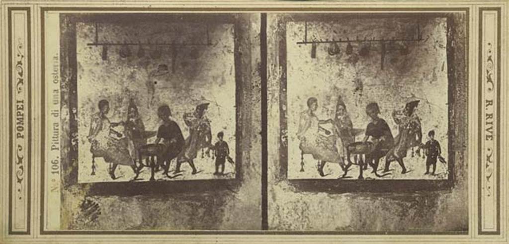 VI.10.1 Pompeii. Stereoview by R. Rive of fresco from south wall of rear room, c.1860-1870’s. Photo courtesy of Rick Bauer.

