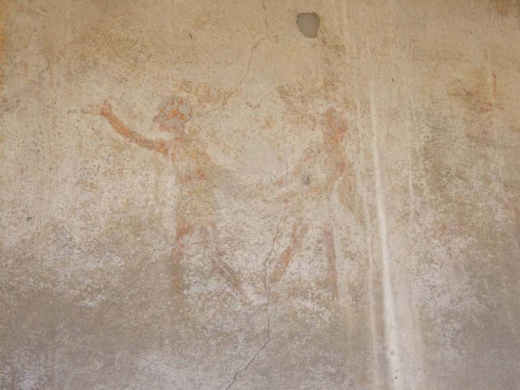 VI.14.22 Pompeii. December 2007. Room 12, south wall of raised level with wall painting of two figures.