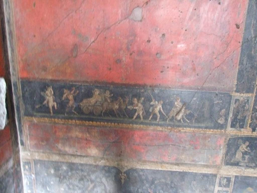 VI.15.1 Pompeii. December 2006. North wall in north-west corner with painting of cupids celebrating a festival in honour of Bacchus.




