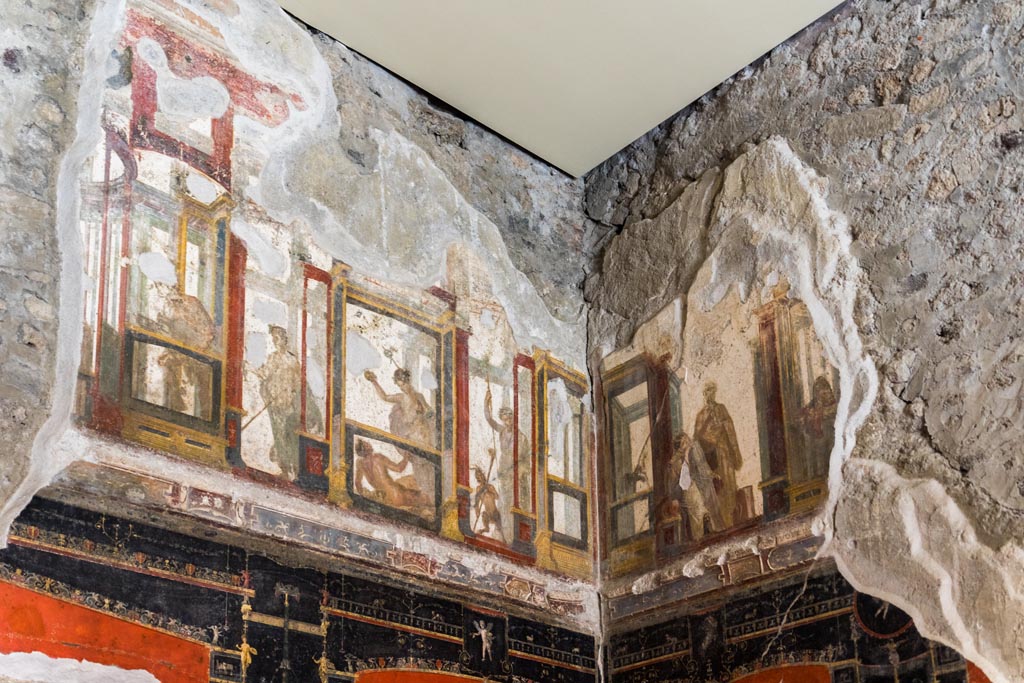 VI.15.1 Pompeii. August 2023. Detail of upper north-east corner. Photo courtesy of Johannes Eber.