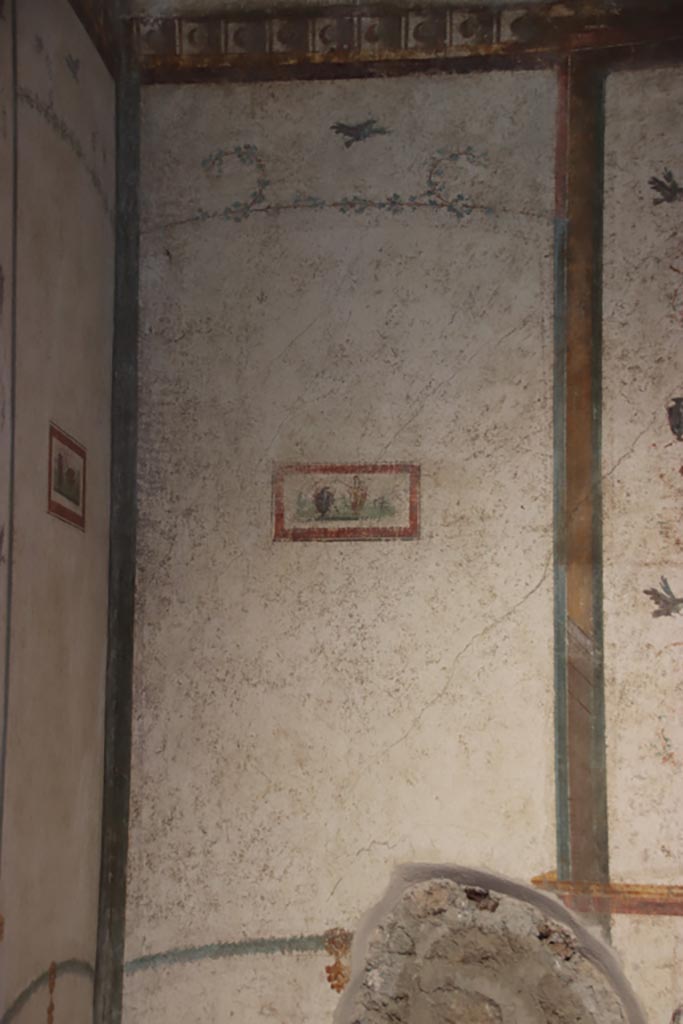 VI.15.1 Pompeii. October 2023. Painted panel at west end of north wall. Photo courtesy of Klaus Heese.
