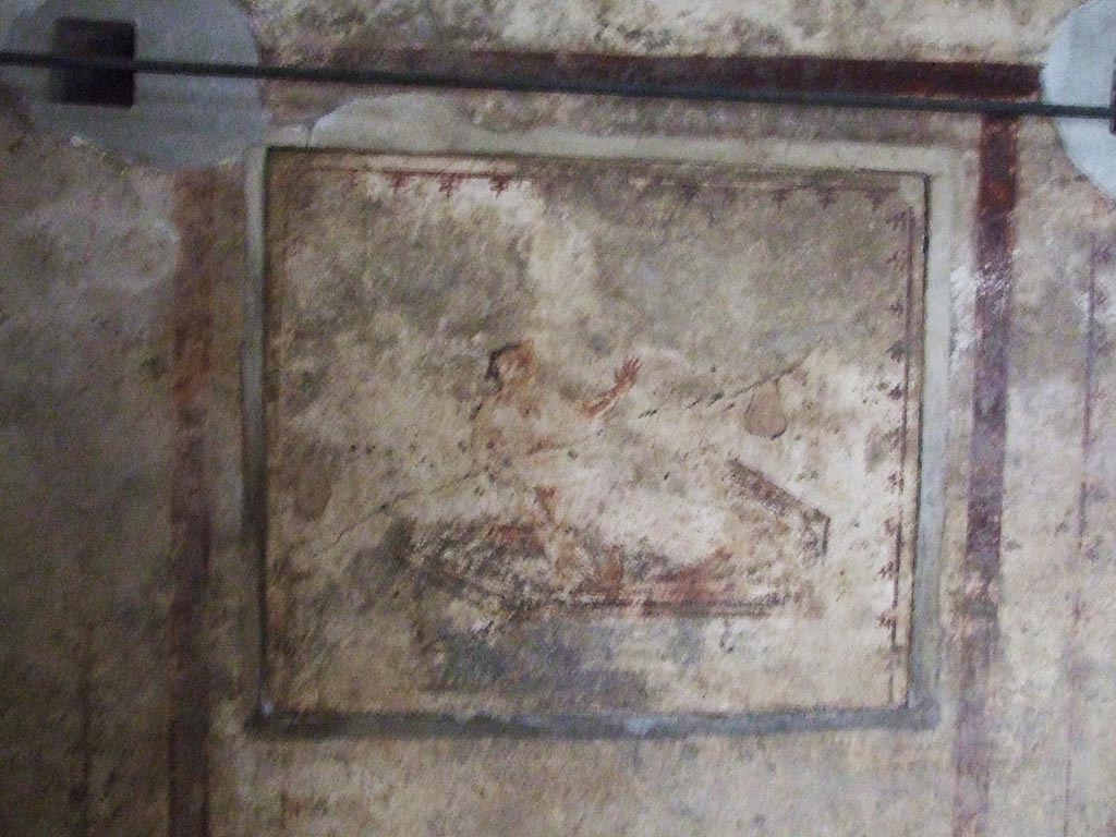 VI.15.1 Pompeii. December 2006. Erotic painting in bedroom (x’), used either by servants or as a private brothel?