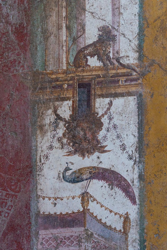 VI.16.15 Pompeii. January 2024.
Room F, west wall at south end of central painting. Photo courtesy of Johannes Eber.
