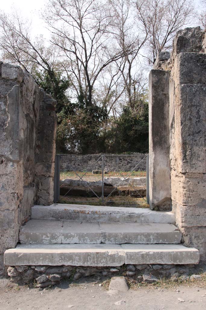 VI.17.17 Pompeii. September 2021. 
Entrance doorway with steps, looking west. Photo courtesy of Klaus Heese.
