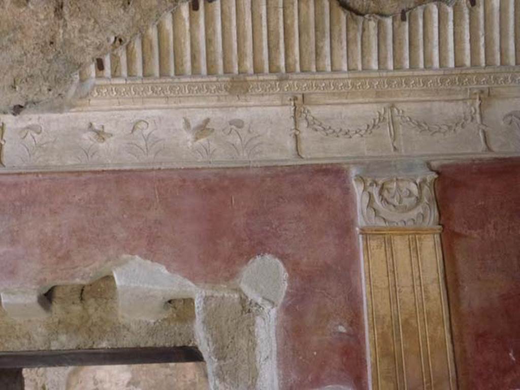VII.1.8 Pompeii. June 2012. North wall of calidarium 9, detail of stucco decoration. Photo courtesy of Michael Binns.