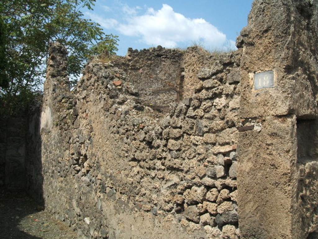 VII.1.18 Pompeii. May 2005.  North wall, site of steps to upper floor?