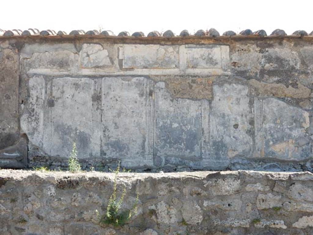 VII.7.32 Pompeii. May 2018. Detail of west wall at north end of cella. Photo courtesy of Buzz Ferebee.