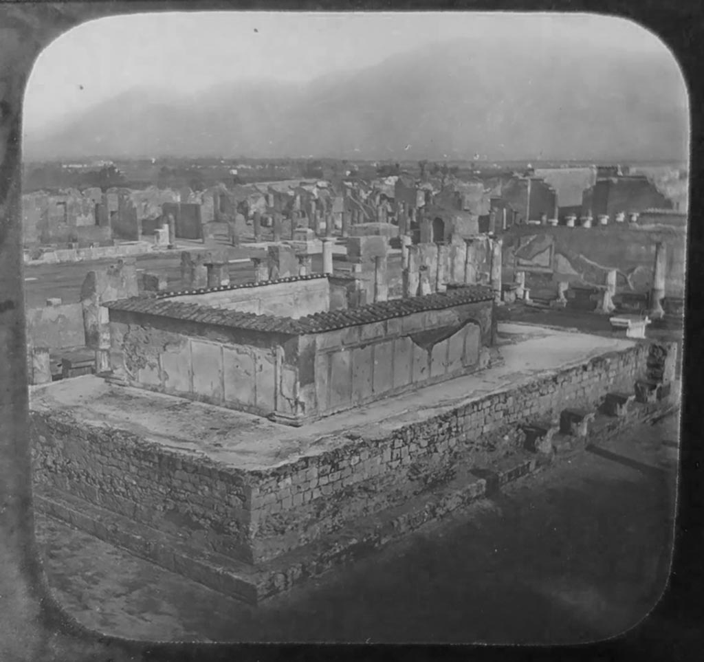 VII.7.32 Pompeii. c.1900. C. and G. Lantern slide published by A. Laverne. 
Looking from north-west corner across Temple towards Forum. 
