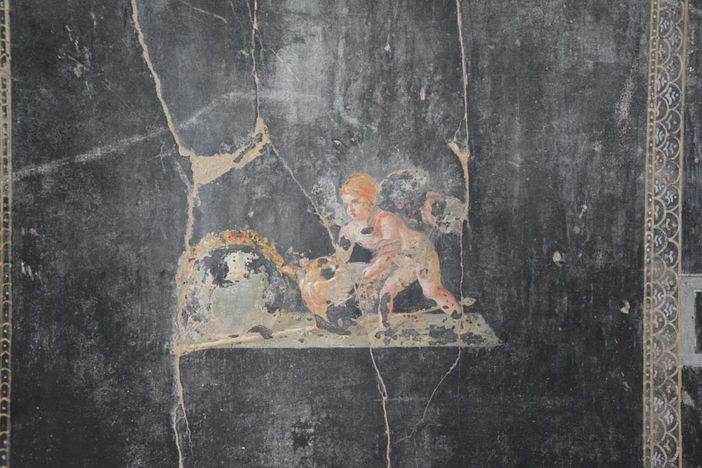 VII.16.22 Pompeii. October 2018. Room 58, detail from centre of panel on south side of central painting on east wall.
Foto Annette Haug, ERC Grant 681269 DCOR.
