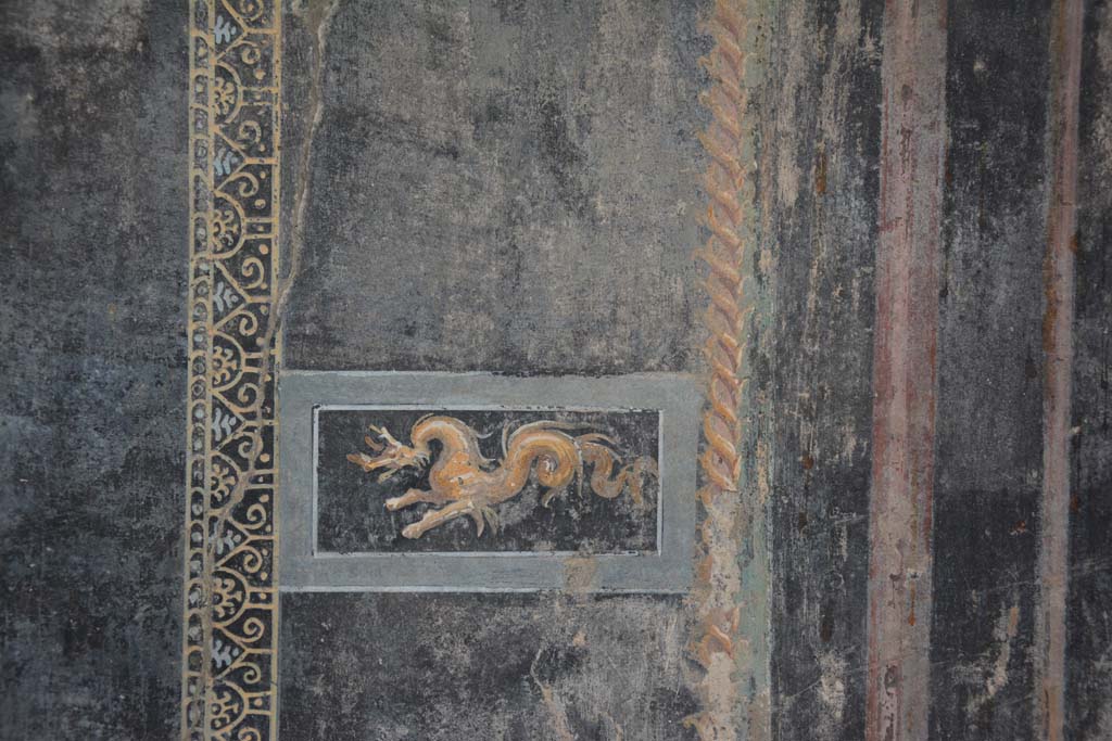 VII.16.22 Pompeii. October 2018. Room 58, painted panel of sea-monster from east side of central painting on south wall.
Foto Annette Haug, ERC Grant 681269 DCOR.

