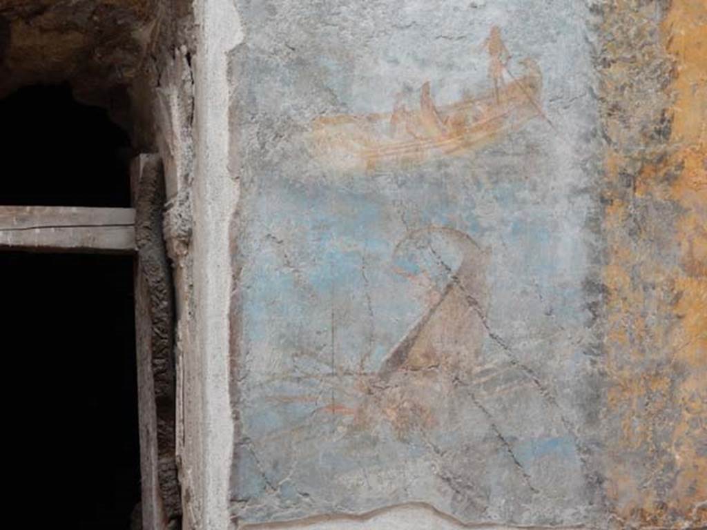 VII.16.a Pompeii. October 2020. Room 9, detail from east end of north wall. Photo courtesy of Klaus Heese.