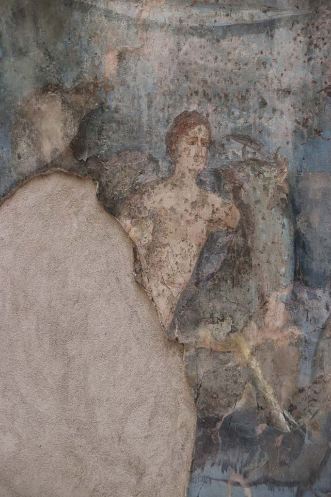 VII.16.a Pompeii. October 2020. Room 9, detail of cupid from lower east wall. Photo courtesy of Klaus Heese.