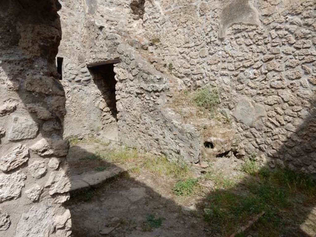 VIII.5.15 Pompeii. May 2017. Room 1, stairs to upper floor against north wall, with small room below. Photo courtesy of Buzz Ferebee.
