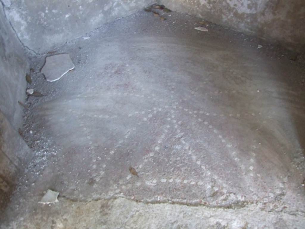 VIII.6.6 Pompeii.  March 2009. Floor of niche decorated with small white pattern.  According to Boyce, this was red stucco ornamented with small white stones.
