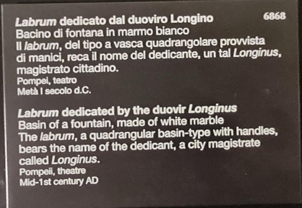 VIII.7.20 Pompeii. April 2023. Descriptive notice-card in “Campania Romana” gallery. Photo courtesy of Giuseppe Ciaramella.

