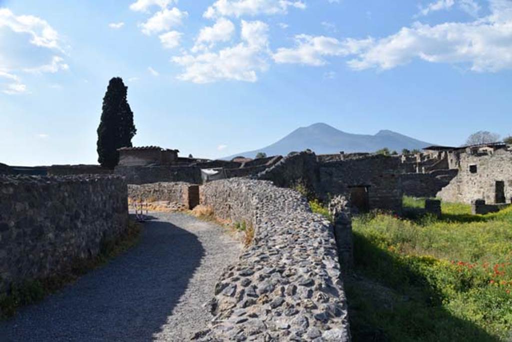 VIII.7.26 Pompeii. April 2018. Looking north-east from large theatre, towards the north-west corner of portico and garden area.
Photo courtesy of Ian Lycett-King. Use is subject to Creative Commons Attribution-NonCommercial License v.4 International.
