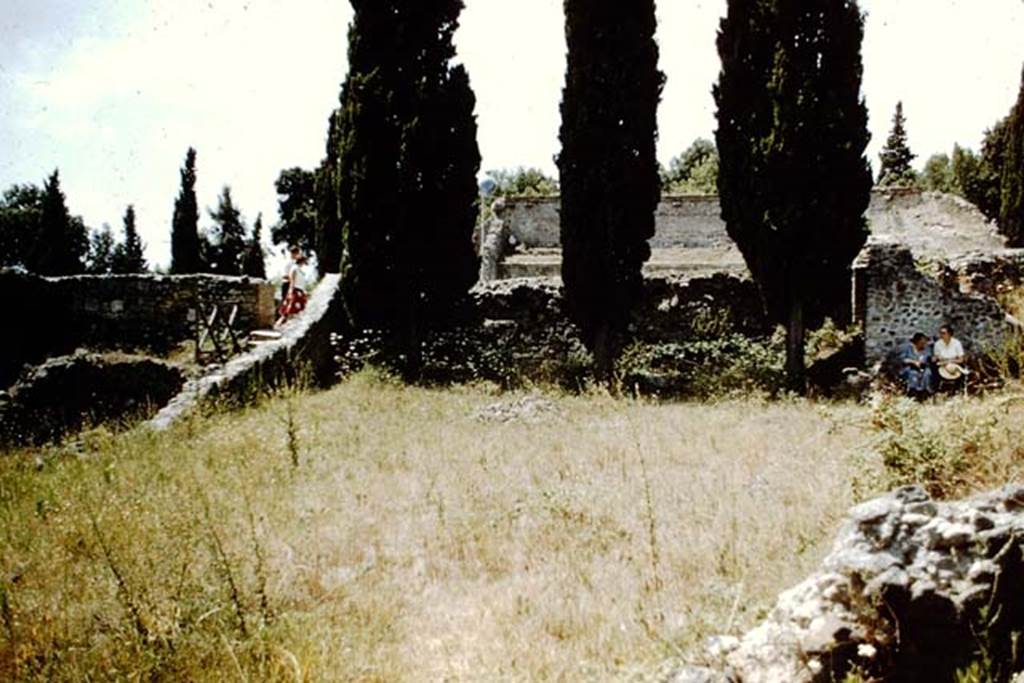 VIII.7.26 Pompeii. 1959. Looking west from garden area, towards upper level of Theatre, with Tatiana Warscher and Wilhelmina Jashemski resting in the shade.  Photo by Stanley A. Jashemski.
Source: The Wilhelmina and Stanley A. Jashemski archive in the University of Maryland Library, Special Collections (See collection page) and made available under the Creative Commons Attribution-Non Commercial License v.4. See Licence and use details.
J59f0262
