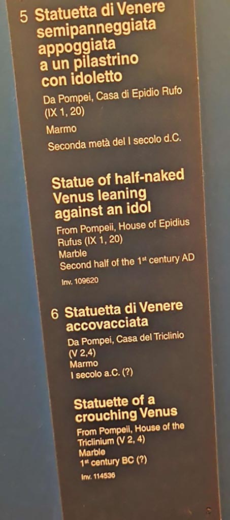 IX.1.20 Pompeii. October 2023. 
Description card for No.5, above. Photo courtesy of Giuseppe Ciaramella. 

