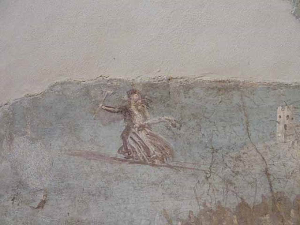 IX.7.16 Pompeii. May 2010. Triclinium, on south side of entrance, on the east wall.
Outline drawing of the painting of Bellerophon and Pegasus. (Sogliano 520).
See Giornale degli Scavi, NS1 1868 No 5, p. 117, Tav. VII,1.
See Reinach S., 1922. Répertoire de peintures grecques et romaines. Paris: Leroux. (p. 181, 5).
See Catalogue, 1989. Italienische Reise: Pompejanische Bilder in den deutschen archaeologischen Sammlungen. Napoli: Bibliopolis. (p. 241-244, fig 83).
See Peters, W.J.T. (1963): Landscape in Romano-Campanian Mural Paintings.The Netherland, Van Gorcum & Comp. (p.80  fig.66)
According to Mau, on the entrance wall: (Sogliano 520): Bellerofonte going to find the Pegasus. on the left wall: (Sogliano 523): Daedalus and Icarus on the rear wall: nearly destroyed: Selene and Endymion: Landscape with trees and to the left – a temple. (Sogliano 457: Helbig 952, etc).
See Mau, in BdI, 1883, (p.130-1)
See Sogliano, A., 1879. Le pitture murali campane scoverte negli anni 1867-79. Napoli: Giannini. (nos: 520, 523, and 457).
