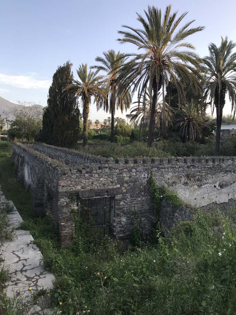 Villa of Diomedes, April 2019. 
Looking north along exterior of the west portico, from near the remains of the turret room in the south-west corner.
Photo courtesy of Rick Bauer.
