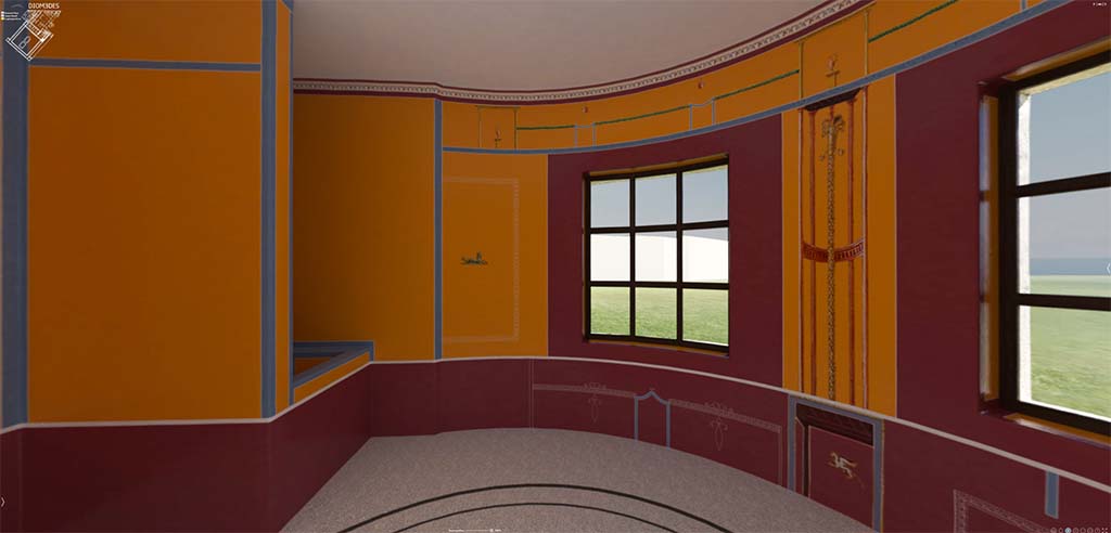HGW24 Pompeii. 3D reconstruction of east side of semi-circular bedroom.
© Villa Diomedes Project http://villadiomede.huma-num.fr/3D/app.html 
(Villa Diomedes Project – area 17). 
(Fontaine, room 2,12).
