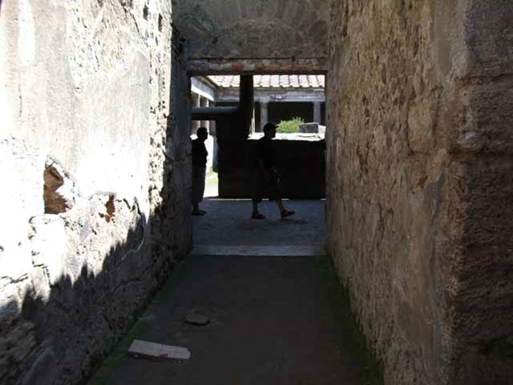 Villa of Mysteries, Pompeii. May 2010. Looking south along corridor 27 towards peristyle D.