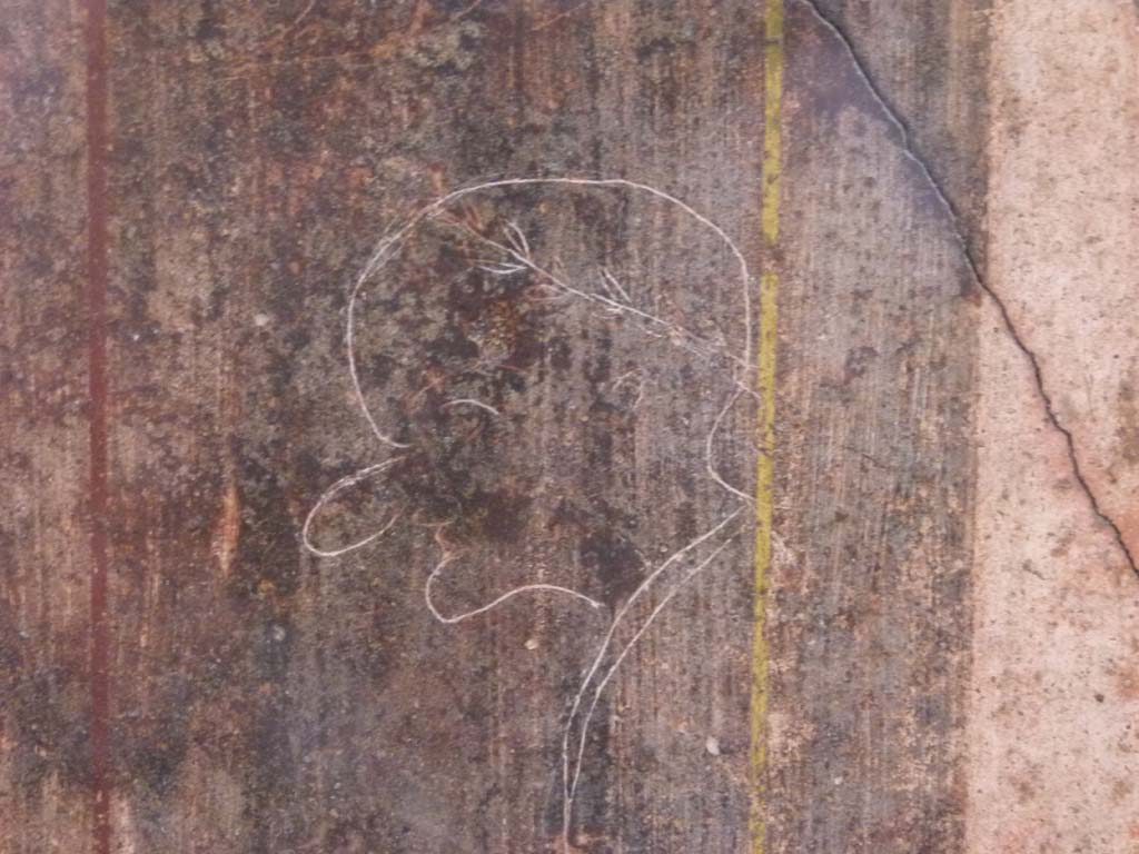 Villa of Mysteries, Pompeii. April 2014. Room 64, north wall. Detail of sketch of old man.
Photo courtesy of Klaus Heese.
