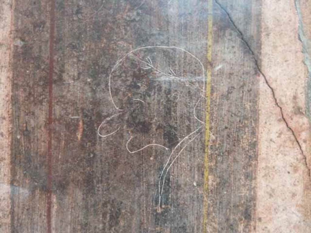Villa of Mysteries, Pompeii. May 2010. Room 64, north wall. Detail of sketch of old man.